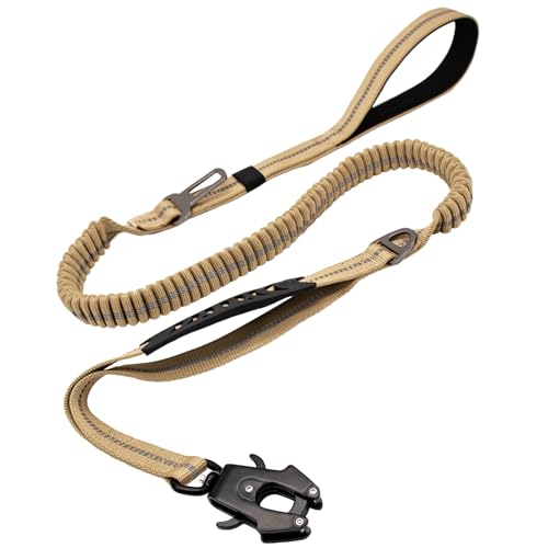 Furry friends Taktische Hundeleine, 1.3m-1.9m Bungee Reflektierend Hundeleine mit 2 Gepolsterten Griff, Starke Elastische Ruckdämpfer Führleine für Große, Mittleregroße Hunde, Coyote Braun von Furry friends