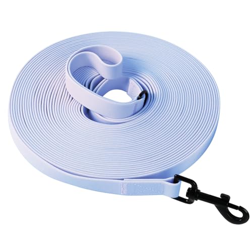 Wasserdicht Schleppleine für Hunde, Schleppleine 5m/10m/15m/20m mit Handgriff und D-Ring, Leicht zu Reinigen Gummierte Hundeleine Trainingsleine für Kleine Mittlere Große Hunde, Hellblau, 10M von Furry friends