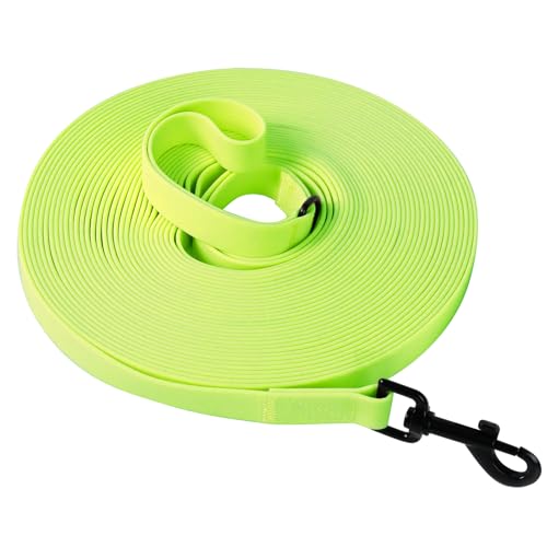 Wasserdicht Schleppleine für Hunde, Schleppleine 5m/10m/15m/20m mit Handgriff und D-Ring, Leicht zu Reinigen Gummierte Hundeleine Trainingsleine für Kleine Mittlere Große Hunde, Neongrün, 10M von Furry friends