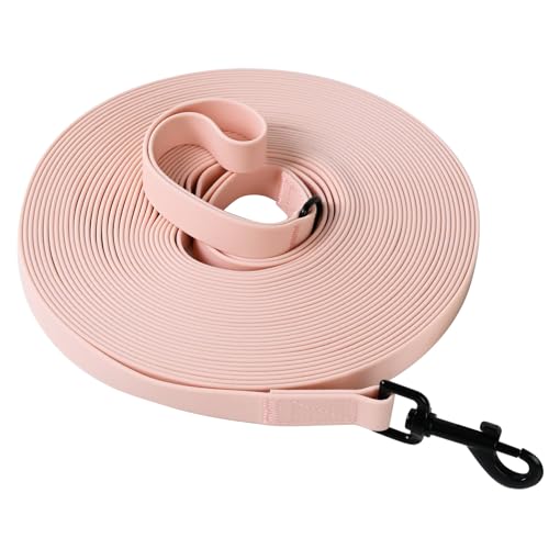 Wasserdicht Schleppleine für Hunde, Schleppleine 5m/10m/15m/20m mit Handgriff und D-Ring, Leicht zu Reinigen Gummierte Hundeleine Trainingsleine für Kleine Mittlere Große Hunde, Rosa, 5M von Furry friends