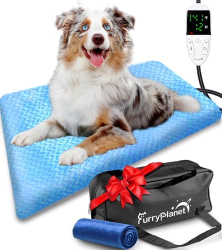 FurryPlanet Upgrade Hunde-Heizkissen mit 2 Bezügen und 840D-Aufbewahrungstasche, einstellbare Temperatur, elektrisches Haustier-Heizkissen mit Timer, wasserdicht, groß, beheizte Bettmatte mit von FurryPlanet