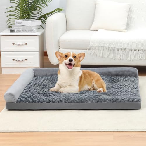 Waschbare kleine Hundebett-Matte, weiches Hundebett mit L-förmiger Nackenrolle, gemütliches Plüsch-Haustierbett mit rutschfester Unterseite Waschbare kleine Hundebett-Matte, weiches Hundebett mit L-förmiger Nackenrolle, gemütliches Plüsch-Haustierbett mit rutschfester Unterseite von FurryWee