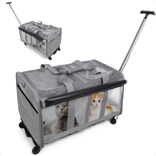 Furryilla katzentransportbox mit Rollen große Katzen für 2 Katzen Hunde faltbar Tragetasche bis 17kg/38lb von Furryilla