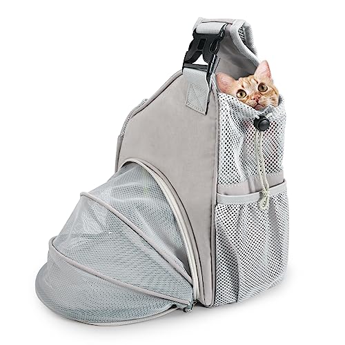 Furryilla Hundetragetasche Erweiterbarer Umhängetasche Transporttasche Verstellbare für Haustier Katzen bis 6kg,mit Innerer Sicherheitsleine und Haustiermatte,32.5 * 19 * 35cm,Grau L von Furryilla