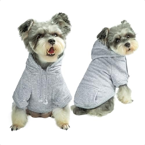 Furryilla Haustier Kleidung für Hund, Hundekapuzen Sweatshirt mit Kapuze und Taschen für kleine Hunde(Grau-L) von Furryilla