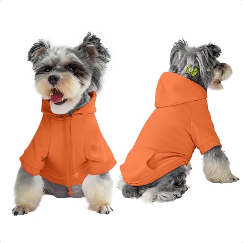 Furryilla Haustier Kleidung für Hund, Hundekapuzen Sweatshirt mit Kapuze und Taschen für kleine Hunde(Lebendiges Orange-L) von Furryilla