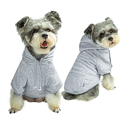 Furryilla Haustierkleidung für Hunde, Hunde-Hoodies Sweatshirt mit Kapuze und Taschen für kleine Hunde (grauer Hunde-Kapuzenpullover, groß) von Furryilla