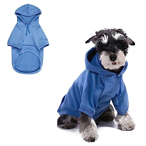 Furryilla Haustierkleidung für Hunde, Hunde-Kapuzen-Sweatshirt mit Kapuze und Taschen für kleine Hunde (blauer Hunde-Kapuzenpullover, Größe M) von Furryilla