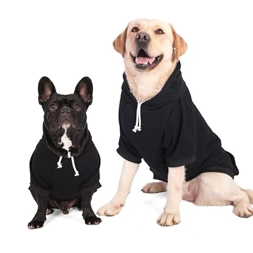 Furryilla Haustierkleidung für Hunde, Hunde-Kapuzen-Sweatshirt mit Loch für die Leine für mittelgroße und große Hunde (schwarzer Hunde-Kapuzenpullover, Größe XL) von Furryilla