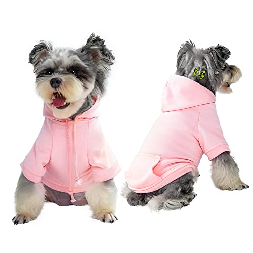 Furryilla Haustierkleidung für Hunde, Hunde-Kapuzenpullover, Sweatshirt mit Kapuze und Taschen für kleine Hunde (XS, Rosa) von Furryilla