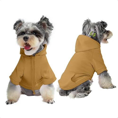 Furryilla Haustierkleidung für Hunde, Hunde-Kapuzenpullover mit Kapuze und Taschen für kleine Hunde, Braun, Größe XS von Furryilla