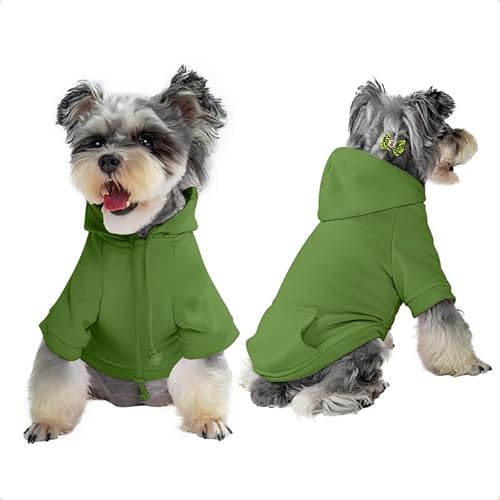 Furryilla Haustierkleidung für Hunde, Hunde-Kapuzenpullover mit Kapuze und Taschen für kleine Hunde (grüner Hunde-Kapuzenpullover, Größe L) von Furryilla