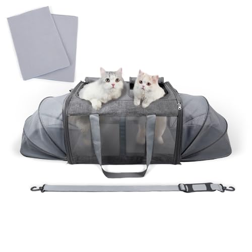 Furryilla Katzentransportbox Transporttasche für 2 Katzen, Faltbarer Cat Carrier Hundebox, Erweiterbar Hundetransportbox Tragetasche Katze katzentasche bis 17kg/38lb von Furryilla
