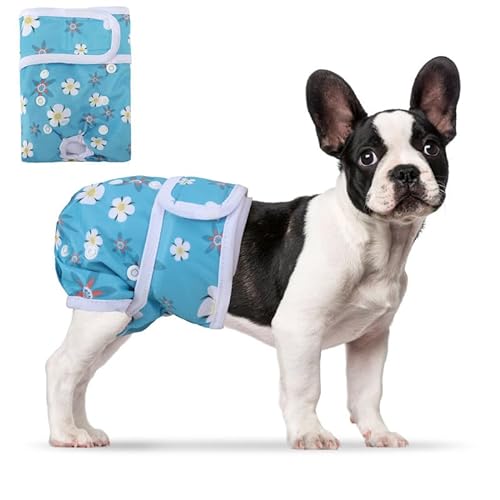 Furryilla Waschbare Hundewindeln für Damen, sehr saugfähig, mit verstellbaren Druckknöpfen, wiederverwendbare Hundewindeln der Blumen-Serie für Inkontinenz bei Haustierinkontinenz (Blumenblau, Größe von Furryilla