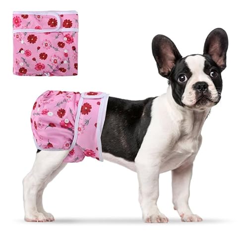 Furryilla Waschbare Hundewindeln für Damen, sehr saugfähig, mit verstellbaren Druckknöpfen, wiederverwendbare Hundewindeln in Blumen-Serie für Inkontinenz bei Haustierinkontinenz (Blumenrosa, Größe M) von Furryilla