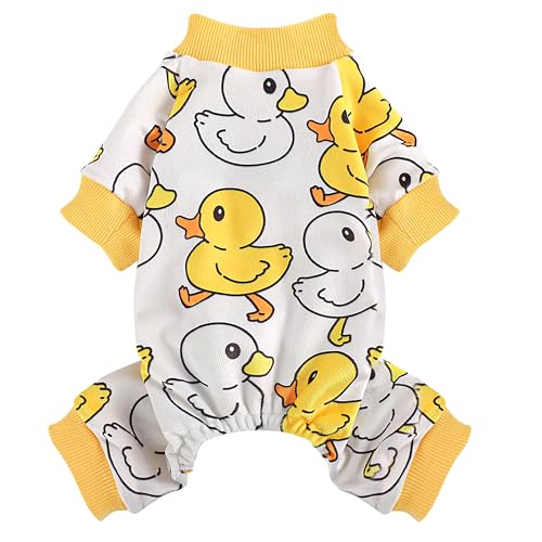 Hunde-Pyjama für kleine Hunde, Fleece, dehnbar, Welpenpullover, warme Kleidung, Schlafanzug, Haustierbekleidung (gelbe Ente, Größe S) von Furrymong