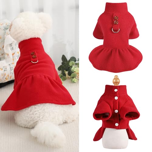 Hundegeschirr Kleid Weihnachten Hundekleidung für kleine Hunde Mädchen Katze Winterbekleidung, rot, klein von Furrymong