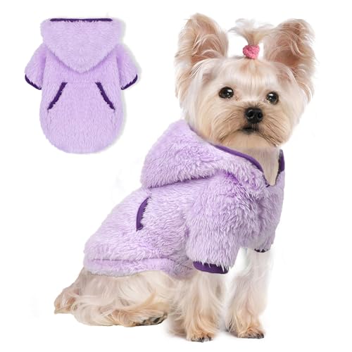 Hundepullover für kleine Hunde, Chihuahua-Kleidung, Fleece, Hunde-Kapuzenpullover, warm, flauschiger Samtpullover, Winterkleidung für kleine Hunde, Mädchen und Jungen (XXS) von Furrymong