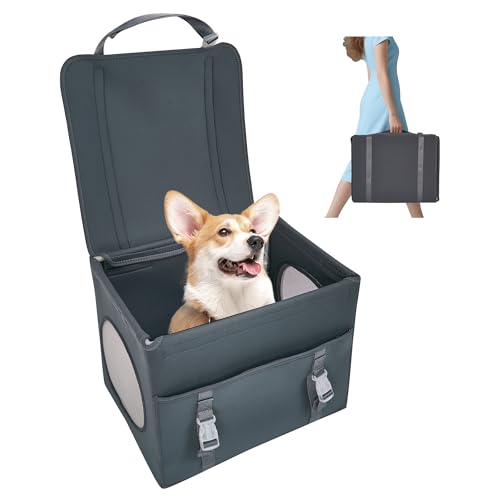 Hunde-Autositz für kleine Hunde unter 5,9 kg, Haustier-Sitzerhöhung mit Aufbewahrungstasche, faltbares Reise-Autobett für Welpen oder Katzen, Grau von Furtent
