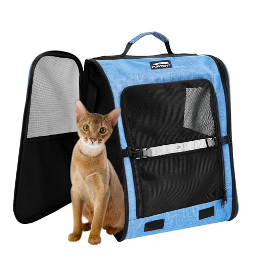 Katzenrucksack für große Katzen, Haustier-Rucksack für kleine Hunde, faltbarer Kätzchen-Rucksack bis zu 5,9 kg, Hunde-Rucksack, Katzen-Büchertasche für Wandern, Camping, Reisen (blau) von Furtent
