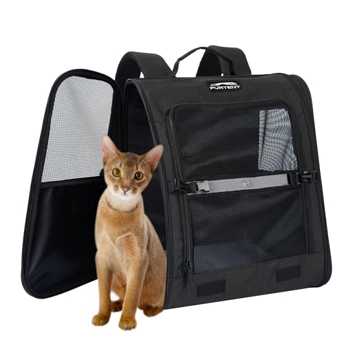 Katzenrucksack für große Katzen, Haustier-Rucksack für kleine Hunde, faltbarer Kätzchen-Rucksack bis zu 5,9 kg, Hunde-Rucksack, Katzen-Büchertasche für Wandern, Camping, Reisen (schwarz) von Furtent
