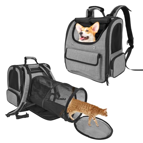 Katzentragerrucksack für große Katzen, Haustier-Rucksack, Tragetasche für kleine Hunde, erweiterbarer Katzenrucksack bis zu 6,8 kg, faltbarer Katzen-Tragerucksack für Reisen, Wandern (Grau) von Furtent