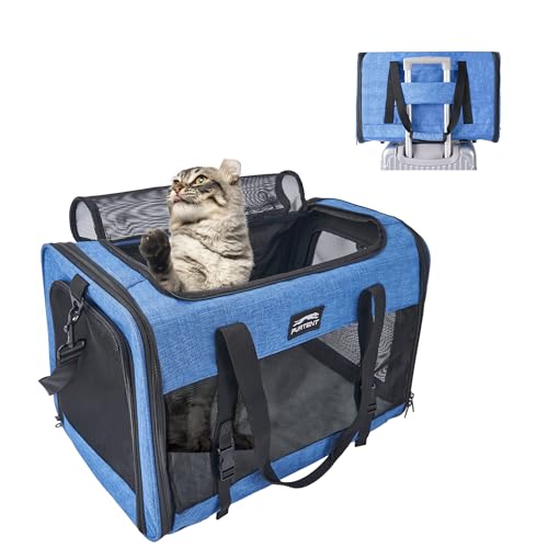 Katzentragetasche für kleine, mittelgroße Hunde und große Katzen, weiche Seiten, Haustier-Reisetasche, faltbare Katzentasche, 0-11,3 kg, Welpenkätzchen-Tragetasche, Blau Katzentragetasche für kleine, mittelgroße Hunde und große Katzen, weiche Seiten, Haustier-Reisetasche, faltbare Katzentasche, 0-11,3 kg, Welpenkätzchen-Tragetasche, Blau von Furtent