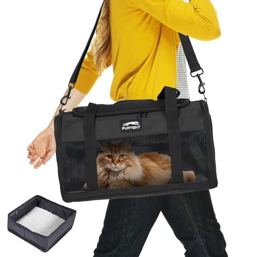 Katzentragetasche mit faltbarer Katzentoilette für große Katzen und kleine Hunde, mittelgroße Tiere, Kaninchen, Welpen, weiche Haustiertragetasche, tragbar, von Fluggesellschaften zugelassen, Reisen von Furtent