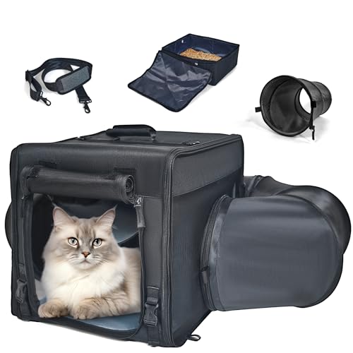 Tragbare Katzentragetasche mit Katzentoilette, Haustiertragetasche mit faltbarem Katzentunnel - Bequeme kleine Hunde Zuhause und Katze Reisetasche, Katzenauto-Transporttasche, inklusive weicher von Furtent