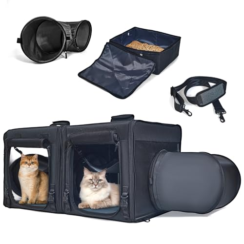 Tragbare Katzentrage mit Katzentoilette - Haustiertragetasche für 2 Katzen und Welpenhaus, Auto Katze Reisetasche, Outdoor Faltbarer Katzentunnel Spielzeug, inklusive Tragetasche/weiche von Furtent