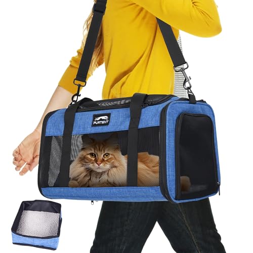 TSA Transportbox für Katzen und kleine Hunde, weich, faltbar, für Haustiere bis zu 6,8 kg, ideal für Reisen, Autofahrten und Tierarztbesuche, Dunkelblau von Furtent