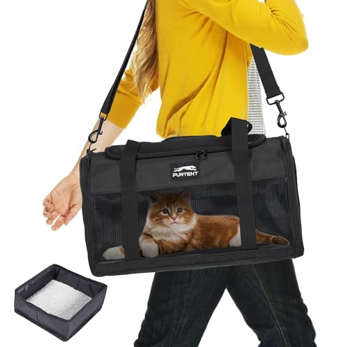 Weiche Katzentragetasche, weiche Tragetasche für kleine Katzen, Welpen, Reisetasche, langlebig, tragbar, faltbar, TSA-zugelassen, mit Katzentoilette, Dunkelgrau von Furtent