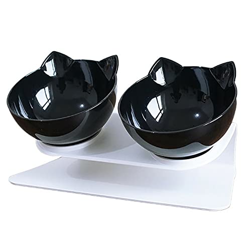 13cm Transparente Futternäpfe Katzenfutter, Kreative rutschfeste Basis Doppelschüssel Hundenapf Katzennapf für Futter Wasser (Schwarz) von Futchoy