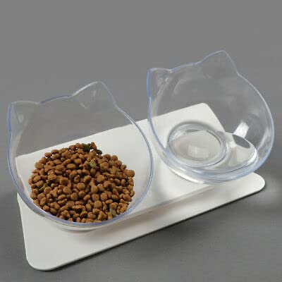 Futchoy 15° Geneigte Doppelte Haustier Futternapf Katzen Welpen Schüssel Fressnapf Transparent Katzennapf mit Erhöhter Ständer Φ13cm von Futchoy