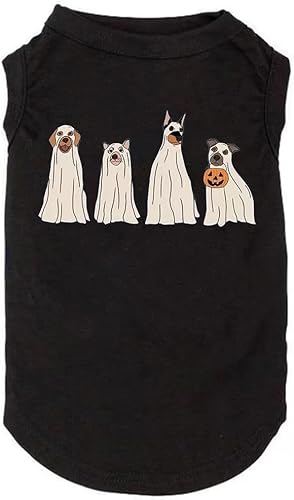Futmtu Happy Halloween Hunde-Shirts, Herbsthexe, Kürbis, Hundeknochen, bedruckt, Kostüm, Weste für kleine Hunde, Welpen, T-Shirt (728-schwarz, Größe XL) von Futmtu