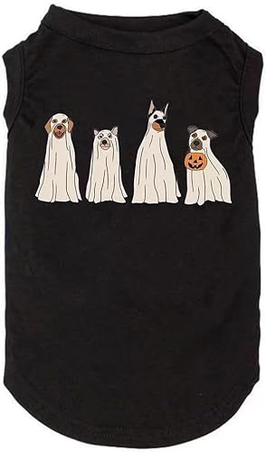 Futmtu Happy Halloween Hunde-Shirts, Herbsthexe, Kürbis, Hundeknochen, bedruckt, Kostüm, Weste für kleine Hunde, Welpen, T-Shirt (728-schwarz, Größe XL) von Futmtu