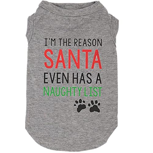 Futmtu Merry Christmas Hunde-Shirts, niedliche Hundekleidung, bedrucktes Welpen-Shirt, Haustier-T-Shirt für kleine und große Hunde, Weihnachtsgeschenk für Hund und Katze (Grau 2, X-Small) von Futmtu