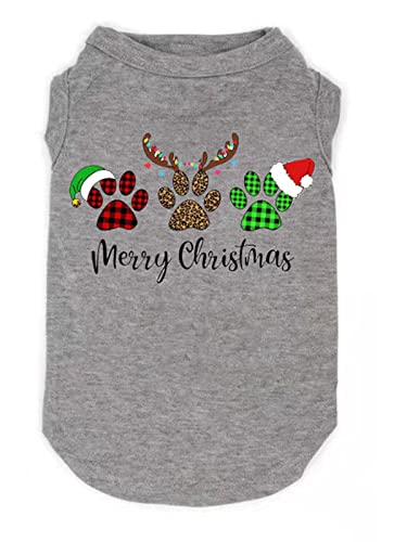 Futmtu Merry Christmas Hunde-Shirts, niedliche Hundekleidung, bedrucktes Welpen-Shirt, Haustier-T-Shirt für kleine und große Hunde, Weihnachtsgeschenk für Hund und Katze (Grau 4, X-Small) von Futmtu