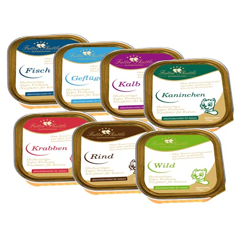 Futter-Shuttle - Katzen Nassfutter - Sparpaket (42x100g) - 7 vers. Geschmacksrichtungen für ausreichend Abwechslung - ohne künstliche Zusätze von Futter Shuttle