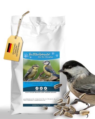 Futterbauer 10kg gestreifte Sonnenblumenkerne für Vögel, 100% Natur, Nahrhafte Energiequelle für Wildvögel, Frisch und reich an Nährstoffen, Ideal für Vogelfutter Stationen, Ernte 2024 von Futterbauer