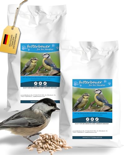 Futterbauer 2 x 10 kg Geschälte Sonnenblumenkerne für Vögel, 100% Natur, Nährstoffreiche Energiequelle für Wildvögel, Ohne Schalen & Abfall, Ideal für Futterstellen, Frisch & Hochwertig, Ernte 2024 von Futterbauer