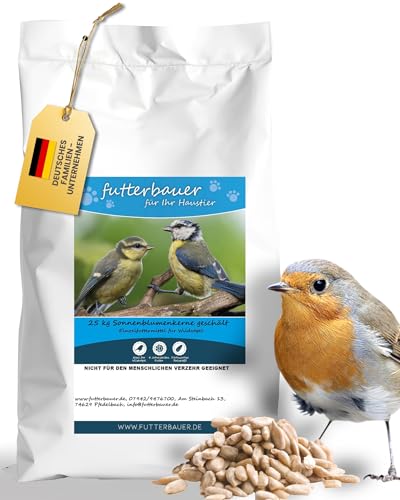 Futterbauer 25 kg Geschälte Sonnenblumenkerne für Vögel, 100% Natur, Nährstoffreiche Energiequelle für Wildvögel, Ohne Schalen & Abfall, Ideal für Futterstellen, Frisch & Hochwertig, Ernte 2024 von Futterbauer