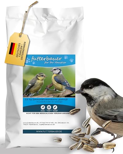Futterbauer 25kg gestreifte Sonnenblumenkerne für Vögel, 100% Natur, Nahrhafte Energiequelle für Wildvögel, Frisch und reich an Nährstoffen, Ideal für Vogelfutter Spender, Ernte 2024 von Futterbauer