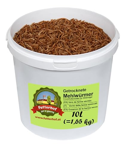 Futterhof getrocknete Mehlwürmer 10ℓ Eimer (= 1,65 kg), Premium Qualität, GRATIS Versand mit DHL von Futterhof