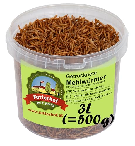 Futterhof getrocknete Mehlwürmer 3L Eimer (=500g), Premium Qualität von Futterhof