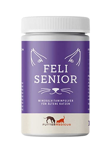 Futtermedicus Feli Senior | 150g | Ergänzungsfuttermittel für Katzen | Kann dabei helfen ältere Katzen mit Vitaminen und Mineralien zu unterstützen | Pulver mit fischigem Geschmack von Futtermedicus