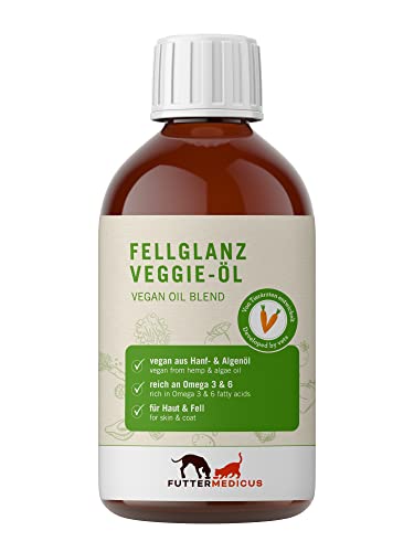 Futtermedicus Fellglanz Veggie-Öl | 250 ml | Vegane Ölmischung für Hunde und Katzen | Auch für Allergiker geeignet | Reich an essenziellen Omega-3-Fettsäuren EPA & DHA von Futtermedicus