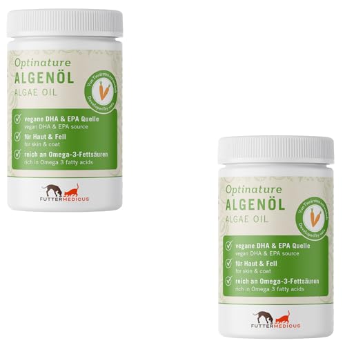 Futtermedicus Optinature Algenölkapseln | Doppelpack | 2 x 80 Stück | Ergänzungsfuttermittel für Hunde und Katzen | Mit essenziellen Omega-3-Fettsäuren DHA & EPA | 100% vegan von Futtermedicus