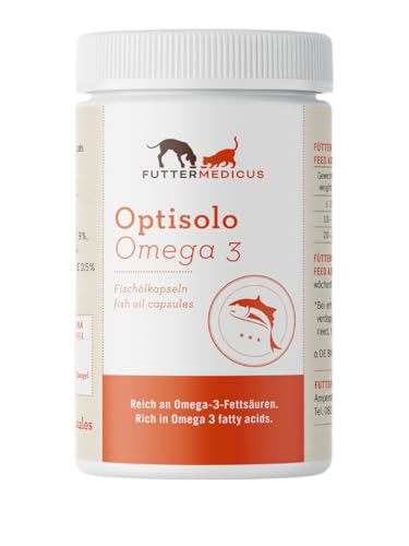 Futtermedicus Optisolo Omega 3 Fischölkapseln | 220 Stück | Futterzusatz für Hunde und Katzen | Zur täglichen Versorgung mit Omega-3-Fettsäuren | für Leber, Nieren, Haut & Fell von Futtermedicus