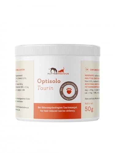 Futtermedicus Optisolo Taurin | 90 g | Ergänzungsfuttermittel für Hunde und Katzen | Bei ernährungsbedingtem Taurinmangel | Zum BARFen und Kochen geeignet | Geschmacksneutral von Futtermedicus